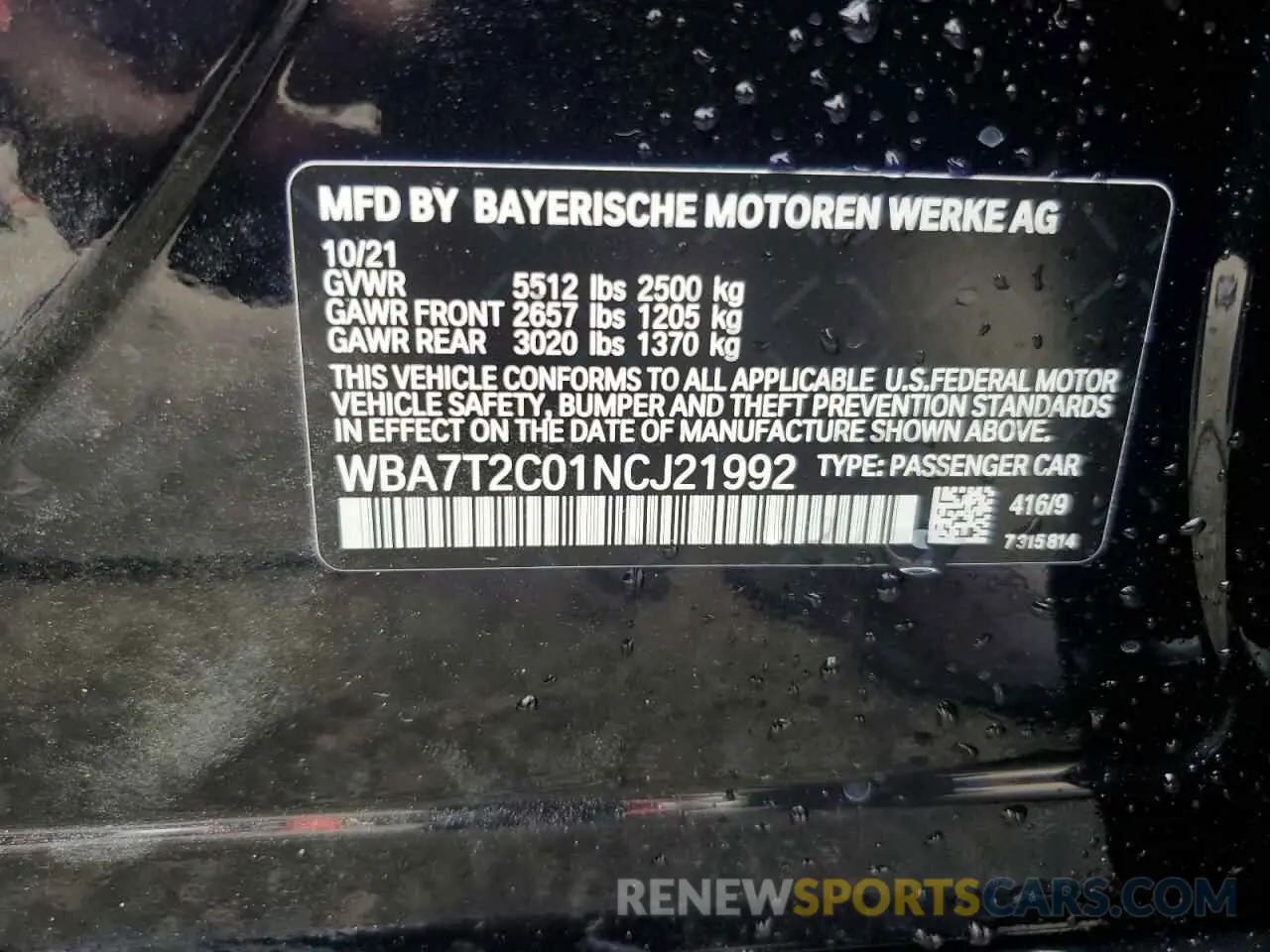 13 Photograph of a damaged car WBA7T2C01NCJ21992 BMW 7 SERIES 2022