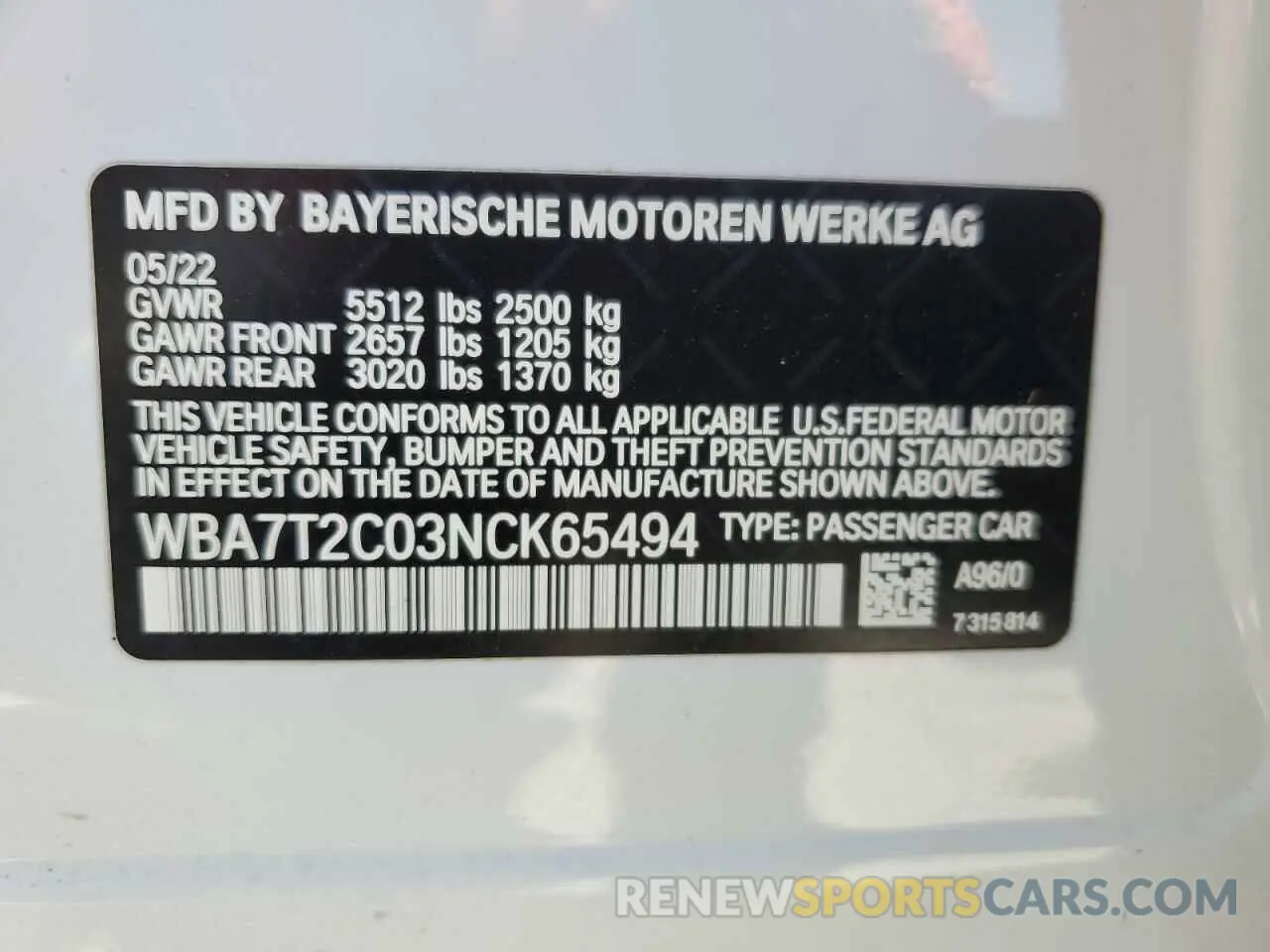 13 Photograph of a damaged car WBA7T2C03NCK65494 BMW 7 SERIES 2022