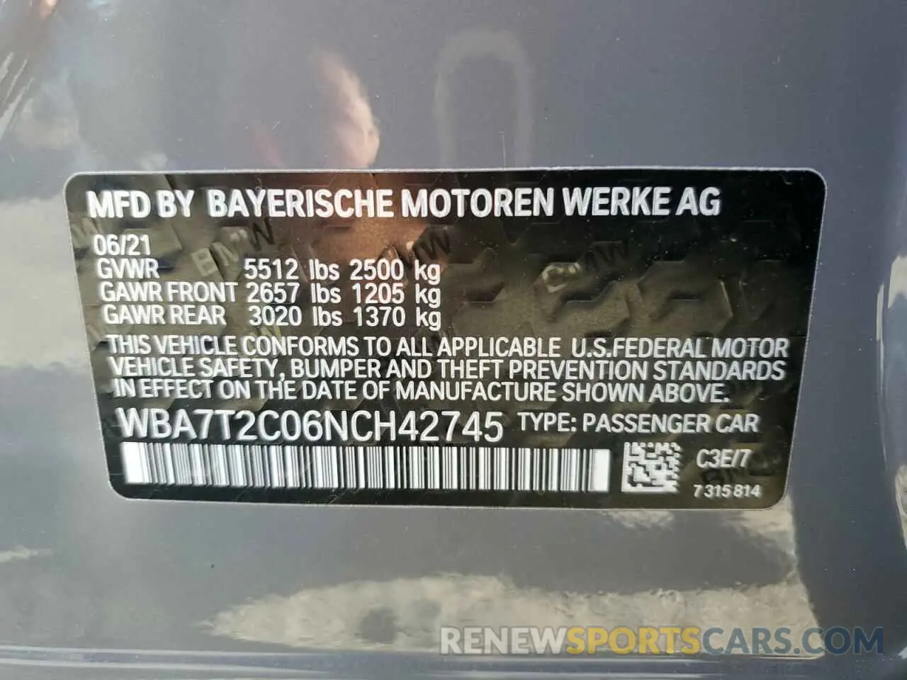 12 Photograph of a damaged car WBA7T2C06NCH42745 BMW 7 SERIES 2022