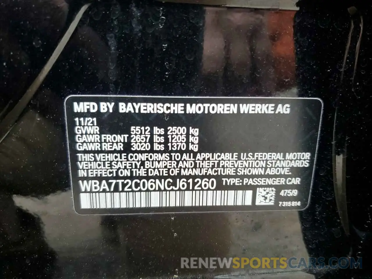 12 Photograph of a damaged car WBA7T2C06NCJ61260 BMW 7 SERIES 2022