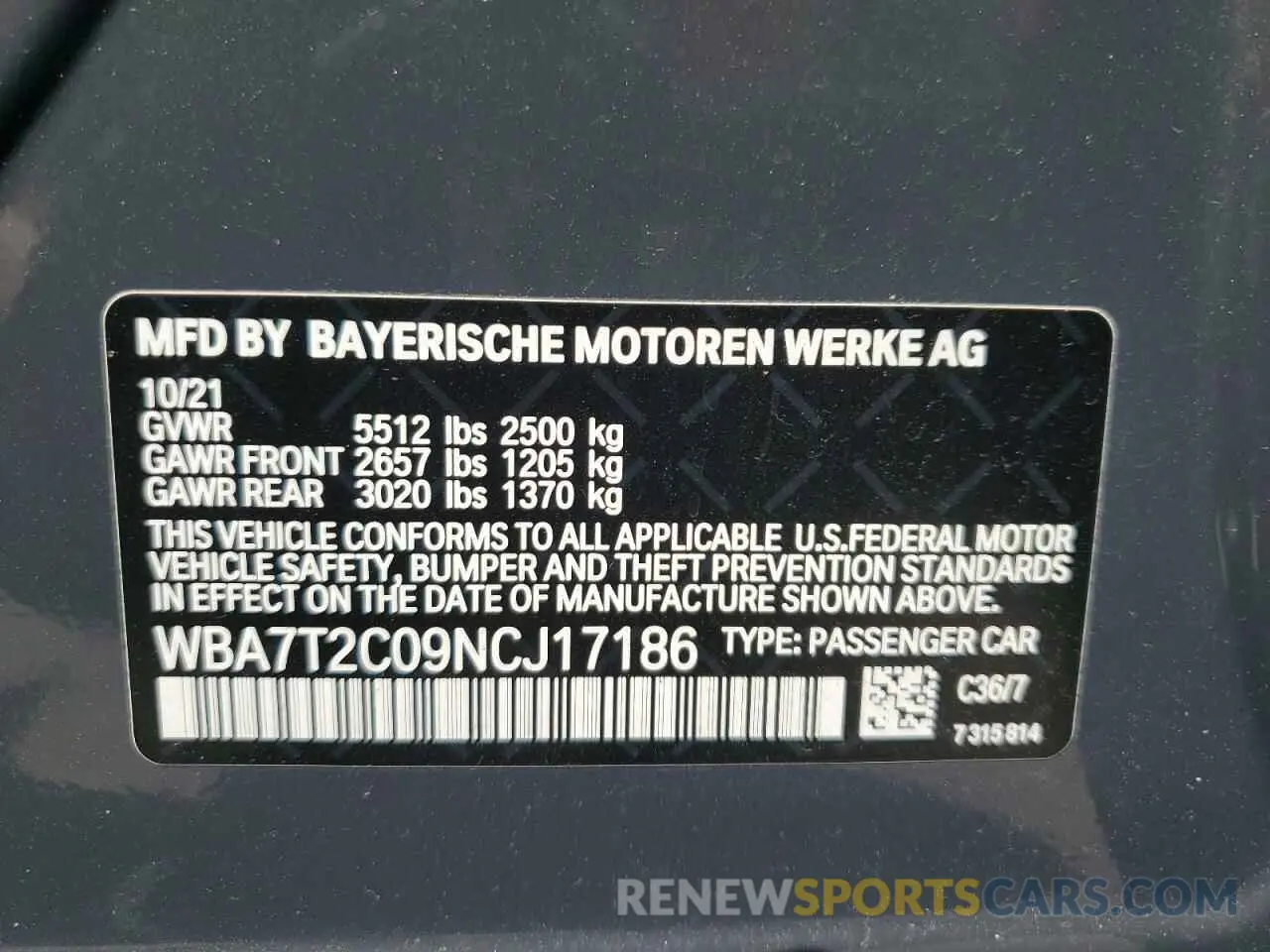 12 Photograph of a damaged car WBA7T2C09NCJ17186 BMW 7 SERIES 2022