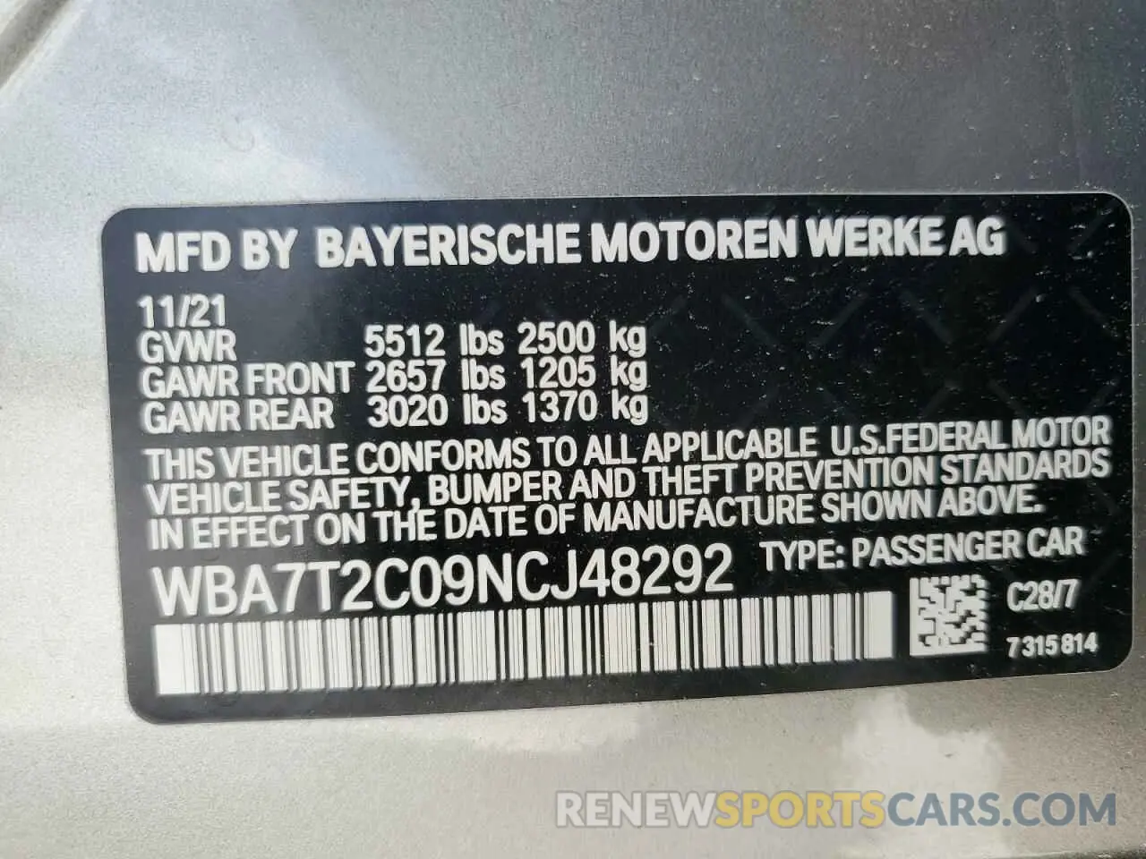 12 Photograph of a damaged car WBA7T2C09NCJ48292 BMW 7 SERIES 2022