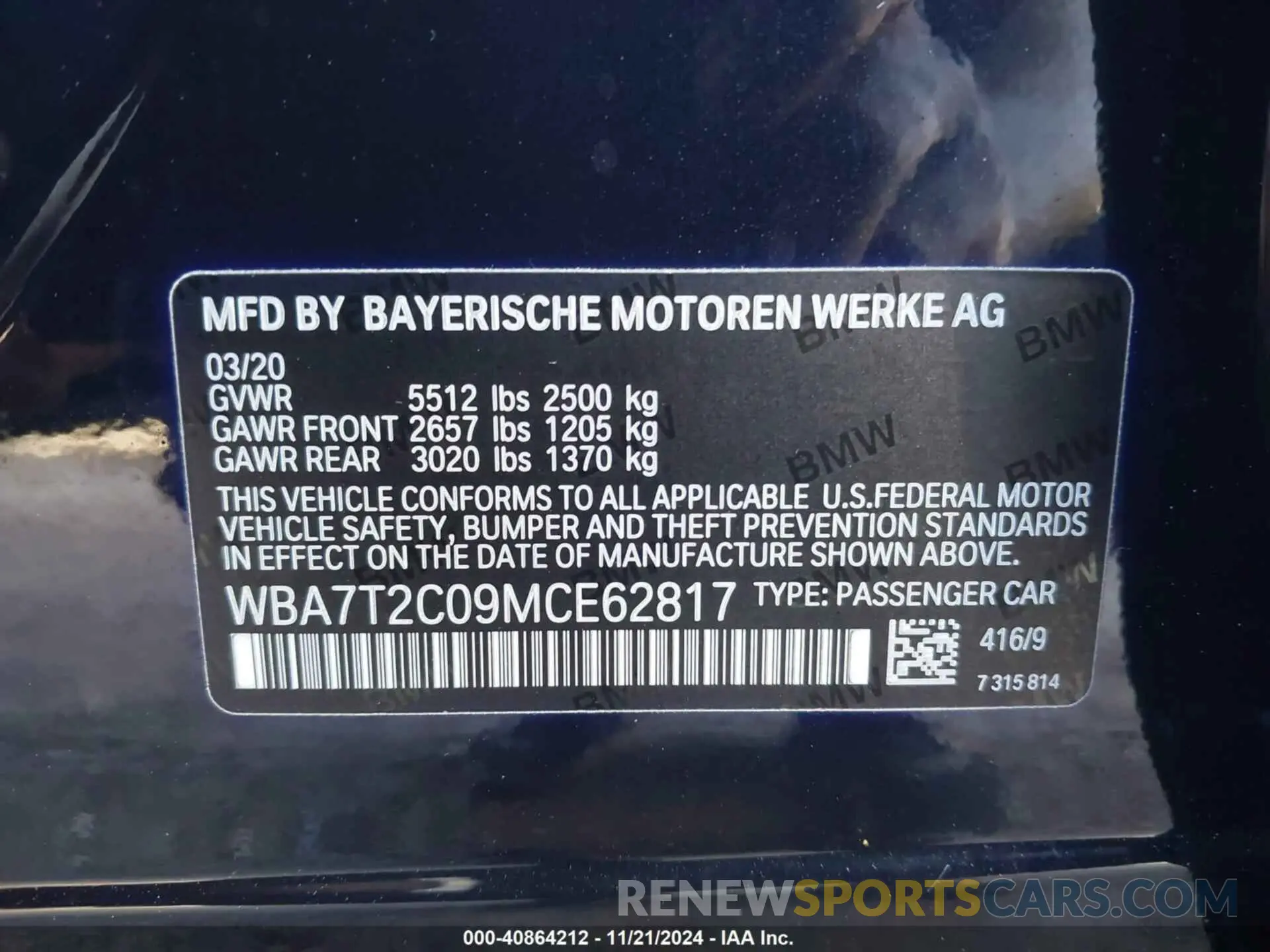 9 Photograph of a damaged car WBA7T2C09MCE62817 BMW 740I 2021