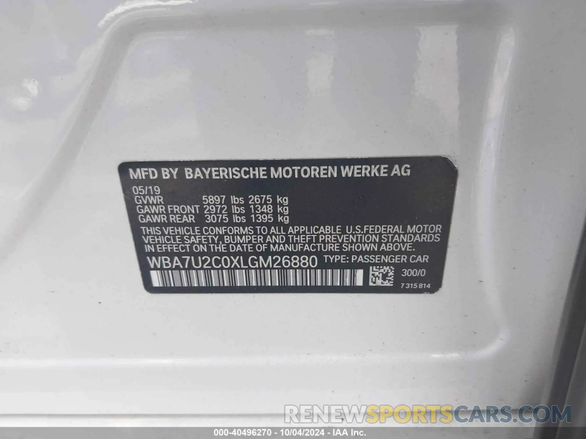 9 Photograph of a damaged car WBA7U2C0XLGM26880 BMW 750I 2020