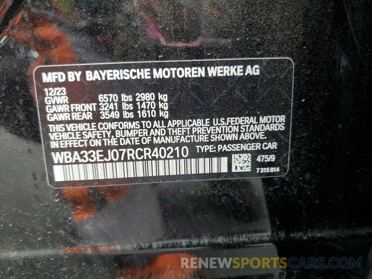 12 Photograph of a damaged car WBA33EJ07RCR40210 BMW 760 XI 2024