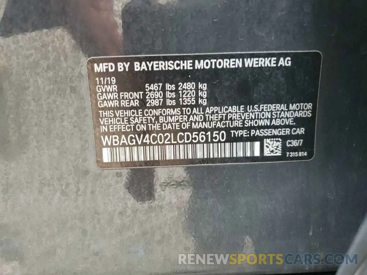 12 Photograph of a damaged car WBAGV4C02LCD56150 BMW 8 SERIES 2020