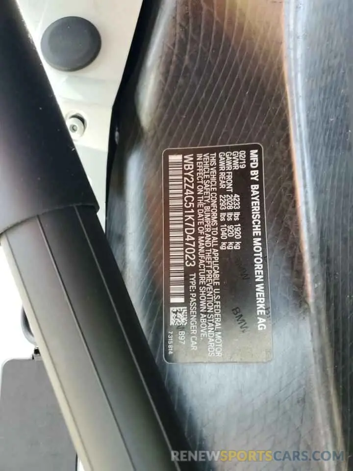 12 Photograph of a damaged car WBY2Z4C51K7D47023 BMW I SERIES 2019