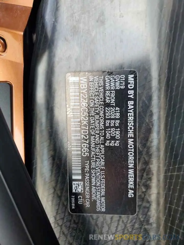 13 Photograph of a damaged car WBY2Z6C52K7D27665 BMW I SERIES 2019
