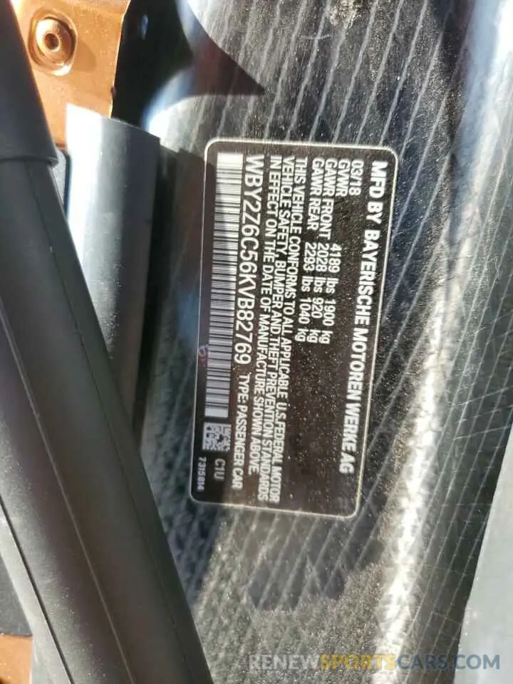 13 Photograph of a damaged car WBY2Z6C56KVB82769 BMW I SERIES 2019