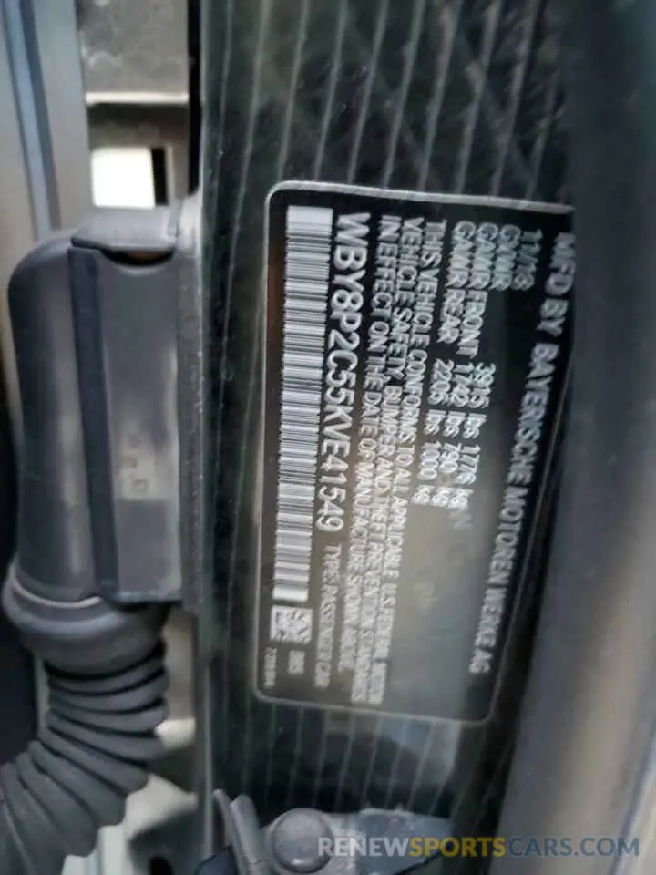 13 Photograph of a damaged car WBY8P2C55KVE41549 BMW I SERIES 2019