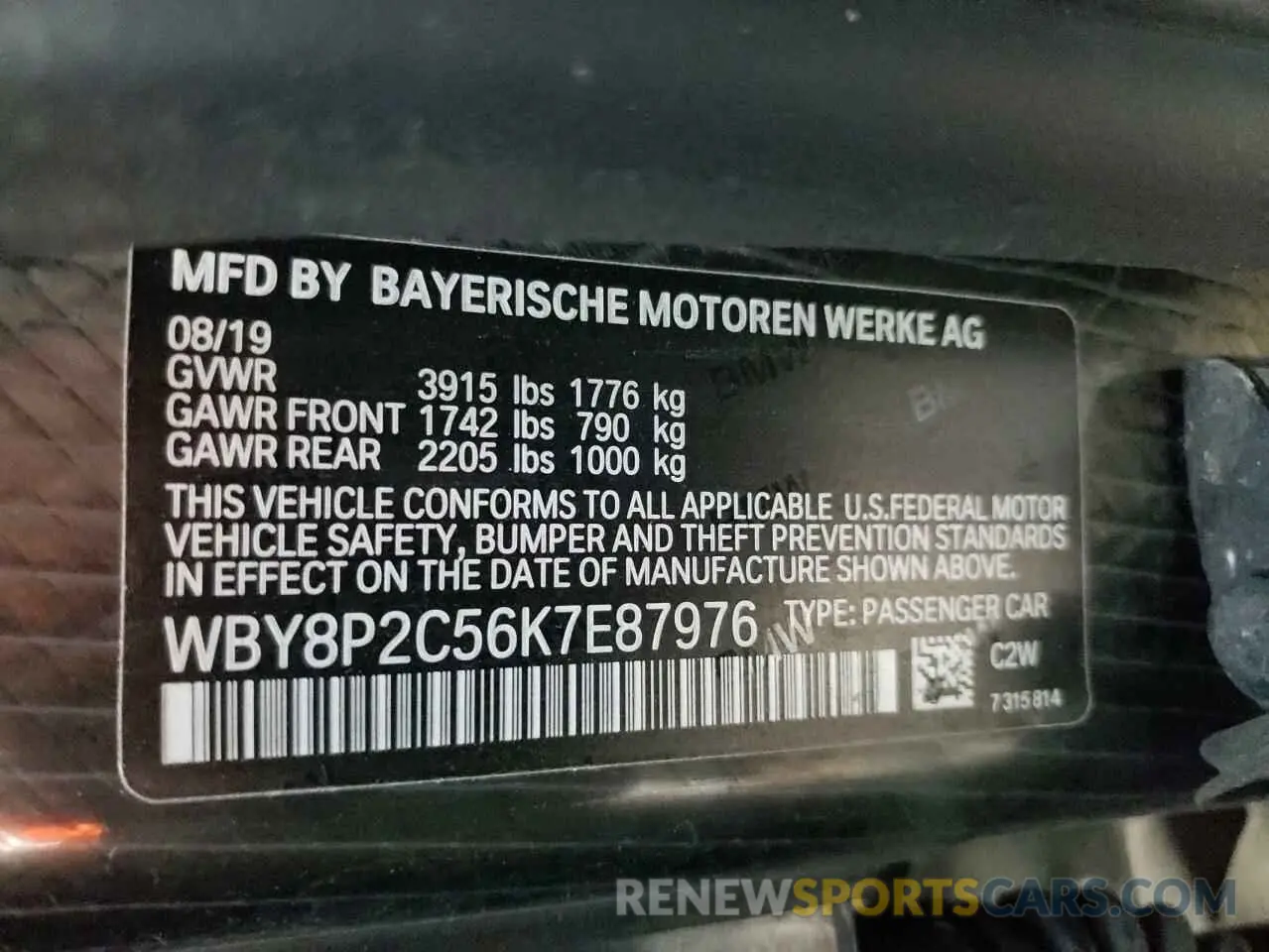 12 Photograph of a damaged car WBY8P2C56K7E87976 BMW I SERIES 2019