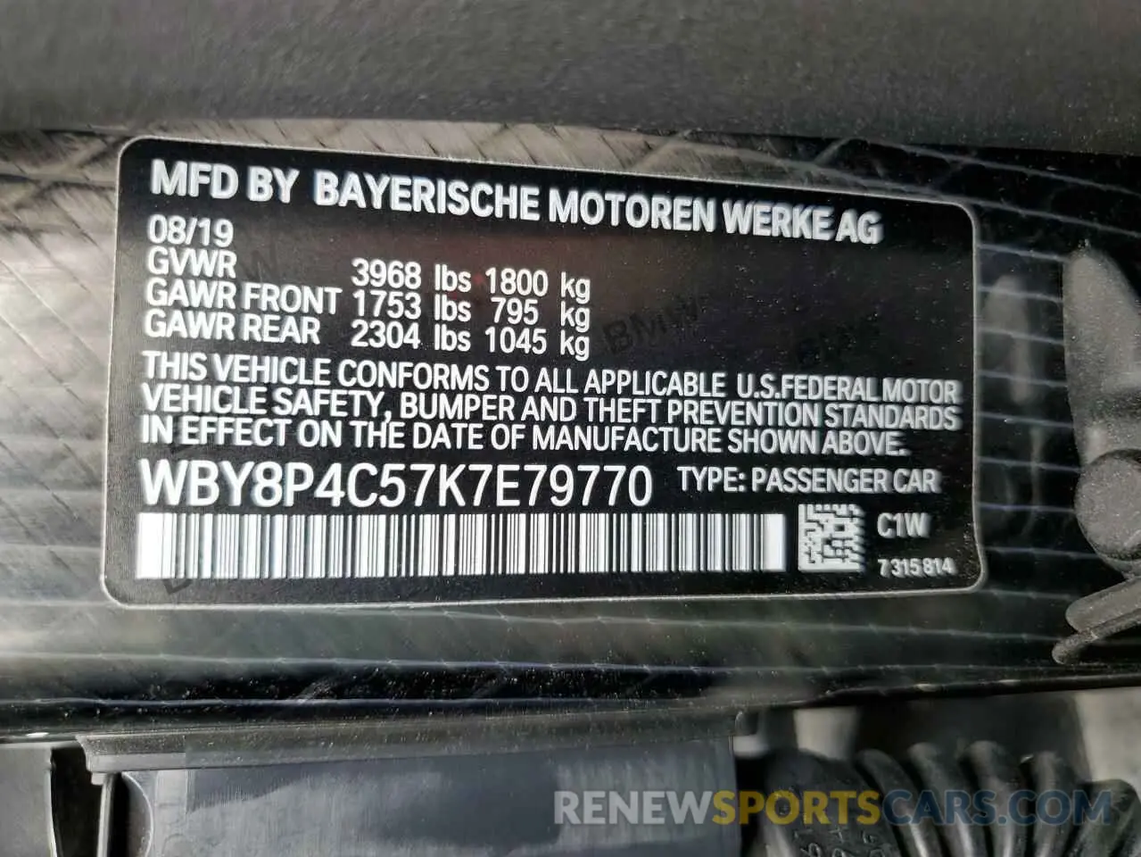 13 Photograph of a damaged car WBY8P4C57K7E79770 BMW I SERIES 2019