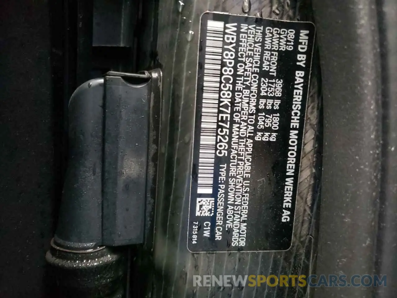 12 Photograph of a damaged car WBY8P8C58K7E75265 BMW I SERIES 2019