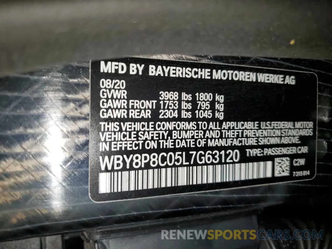 14 Photograph of a damaged car WBY8P8C05L7G63120 BMW I SERIES 2020
