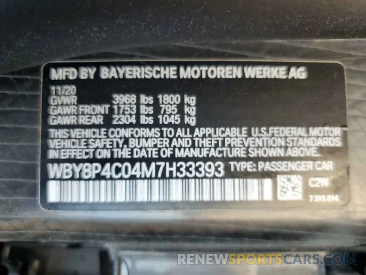 13 Photograph of a damaged car WBY8P4C04M7H33393 BMW I SERIES 2021