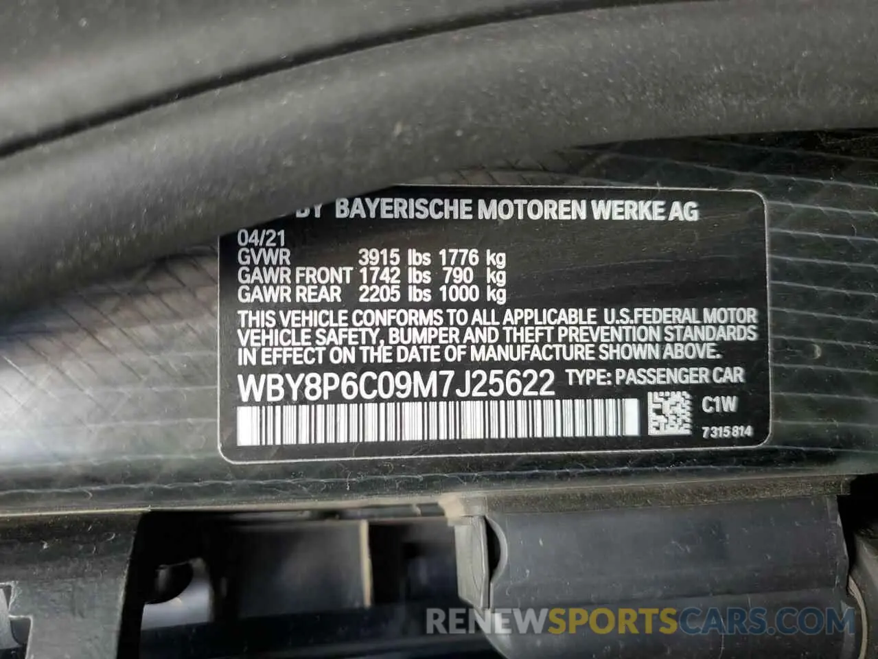 13 Photograph of a damaged car WBY8P6C09M7J25622 BMW I SERIES 2021