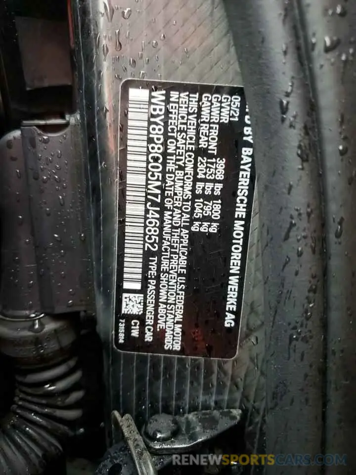 12 Photograph of a damaged car WBY8P8C05M7J46852 BMW I SERIES 2021
