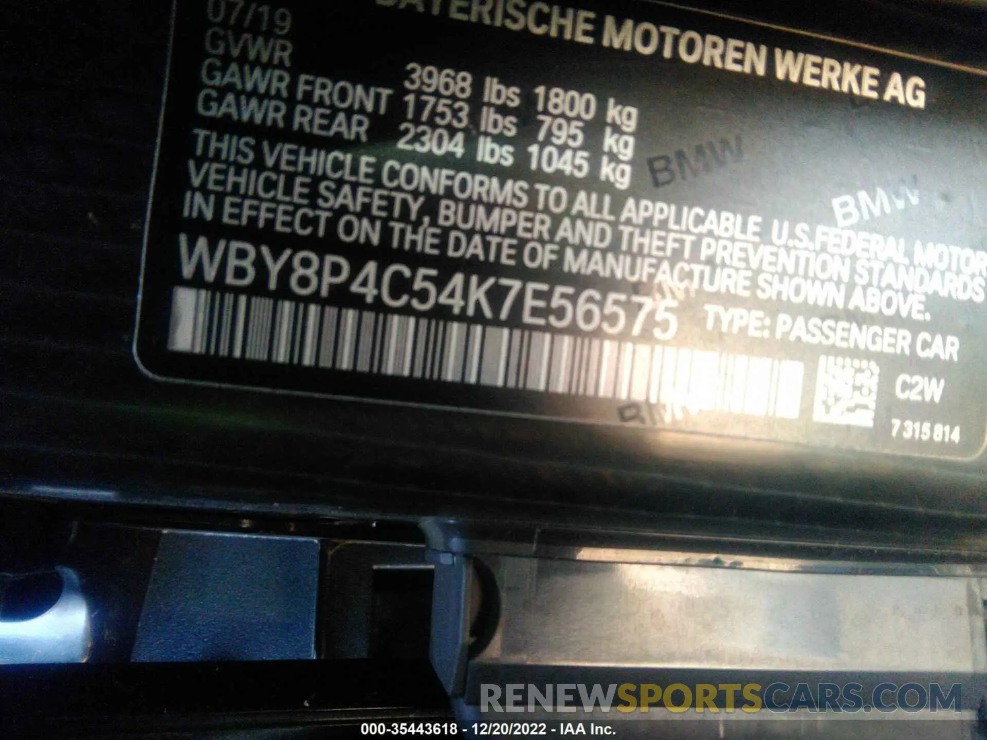 9 Photograph of a damaged car WBY8P4C54K7E56575 BMW I3 2019