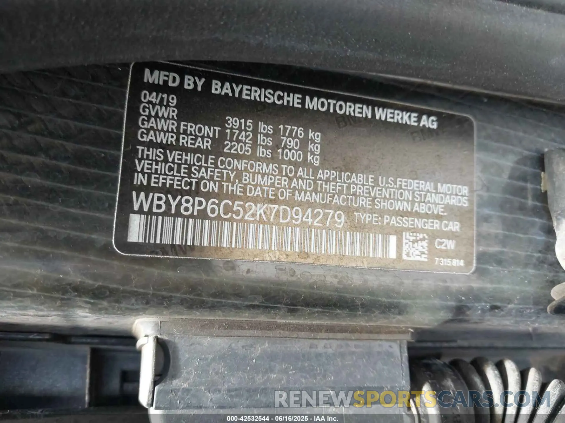 9 Photograph of a damaged car WBY8P6C52K7D94279 BMW I3S 2019