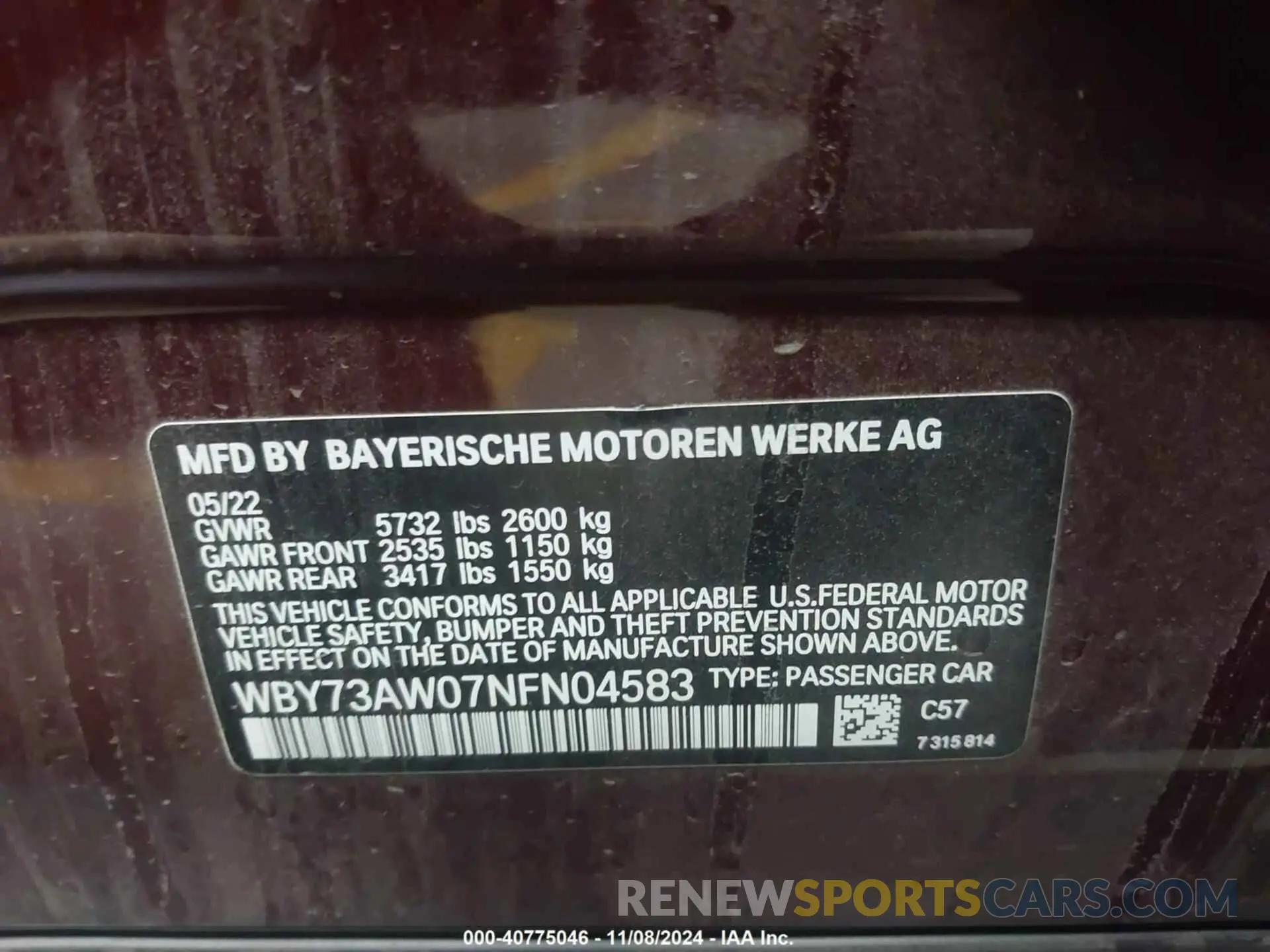 9 Photograph of a damaged car WBY73AW07NFN04583 BMW I4 2022