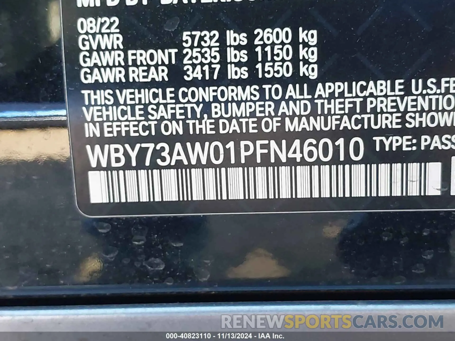 9 Photograph of a damaged car WBY73AW01PFN46010 BMW I4 2023