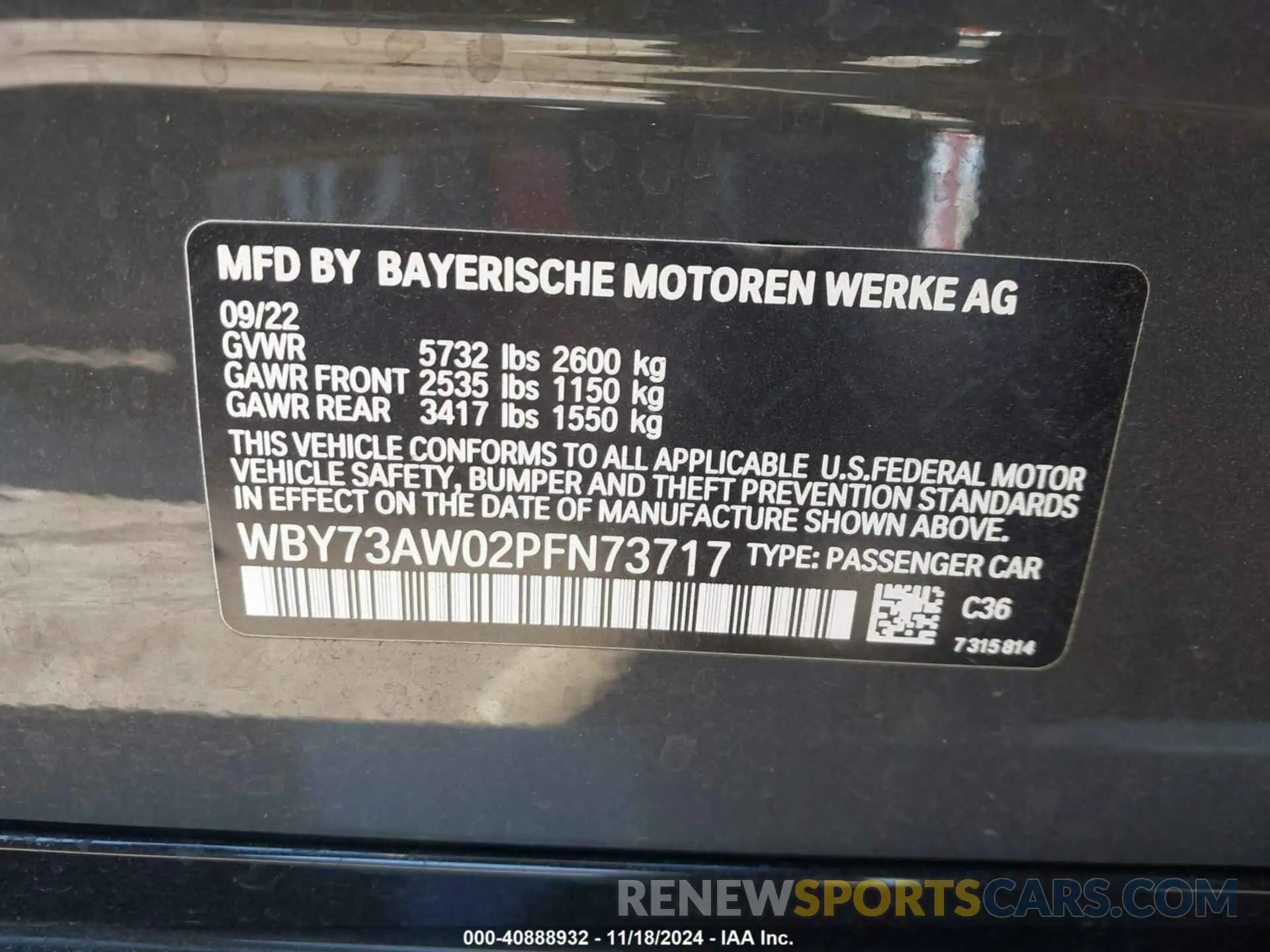 9 Photograph of a damaged car WBY73AW02PFN73717 BMW I4 2023