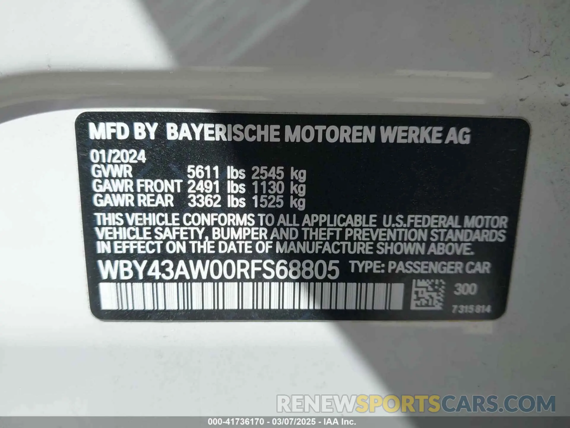 9 Photograph of a damaged car WBY43AW00RFS68805 BMW I4 2024