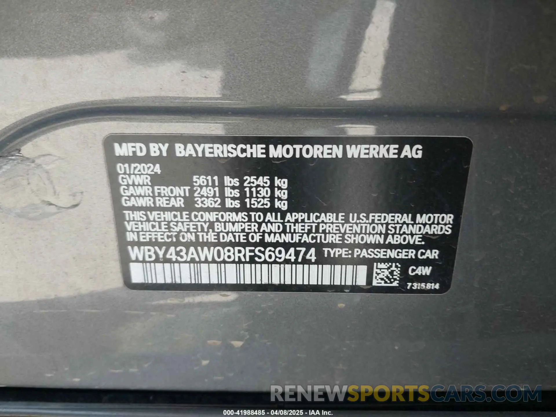 9 Photograph of a damaged car WBY43AW08RFS69474 BMW I4 2024