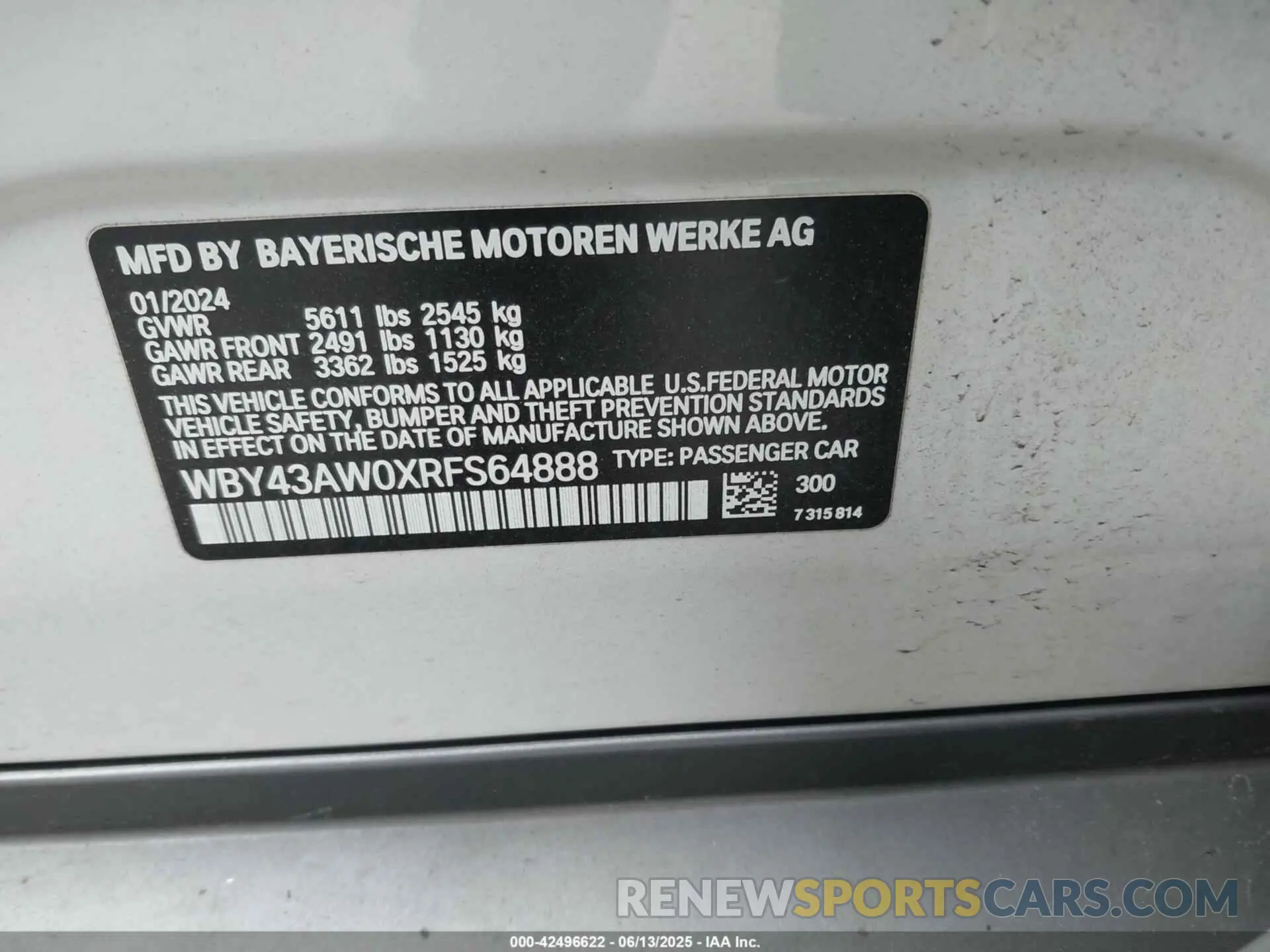9 Photograph of a damaged car WBY43AW0XRFS64888 BMW I4 2024