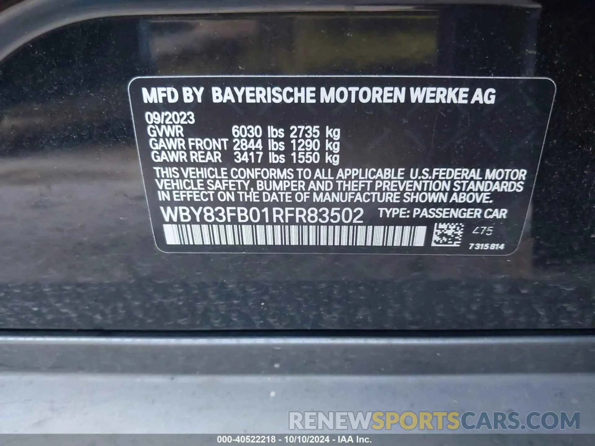 9 Photograph of a damaged car WBY83FB01RFR83502 BMW I4 2024