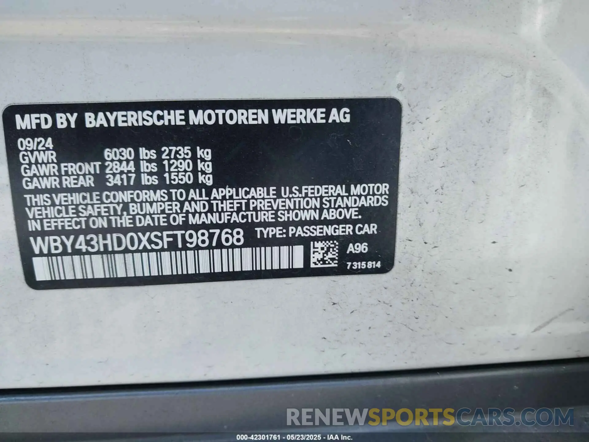 9 Photograph of a damaged car WBY43HD0XSFT98768 BMW I4 2025