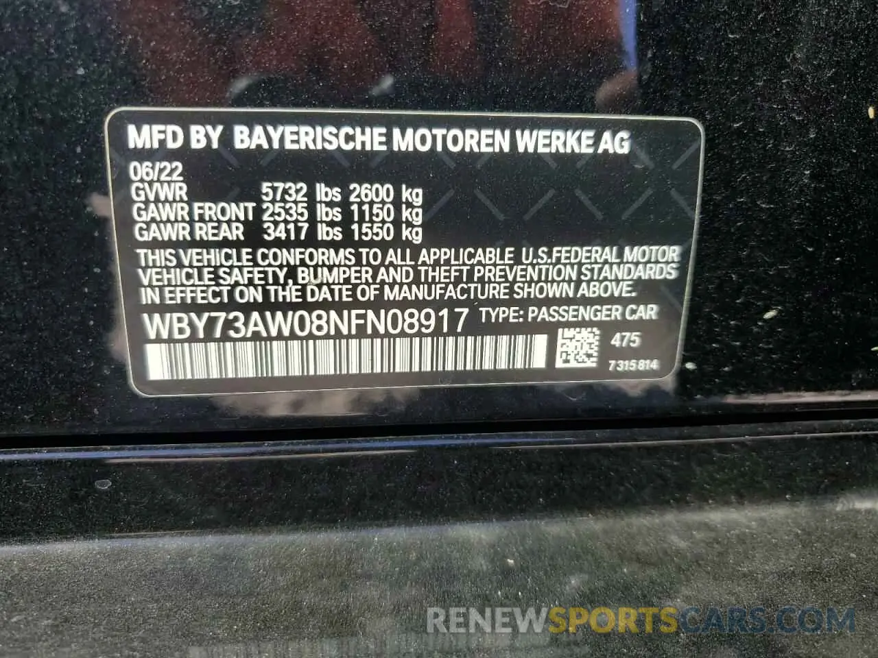 12 Photograph of a damaged car WBY73AW08NFN08917 BMW I4 EDRIVE 2022