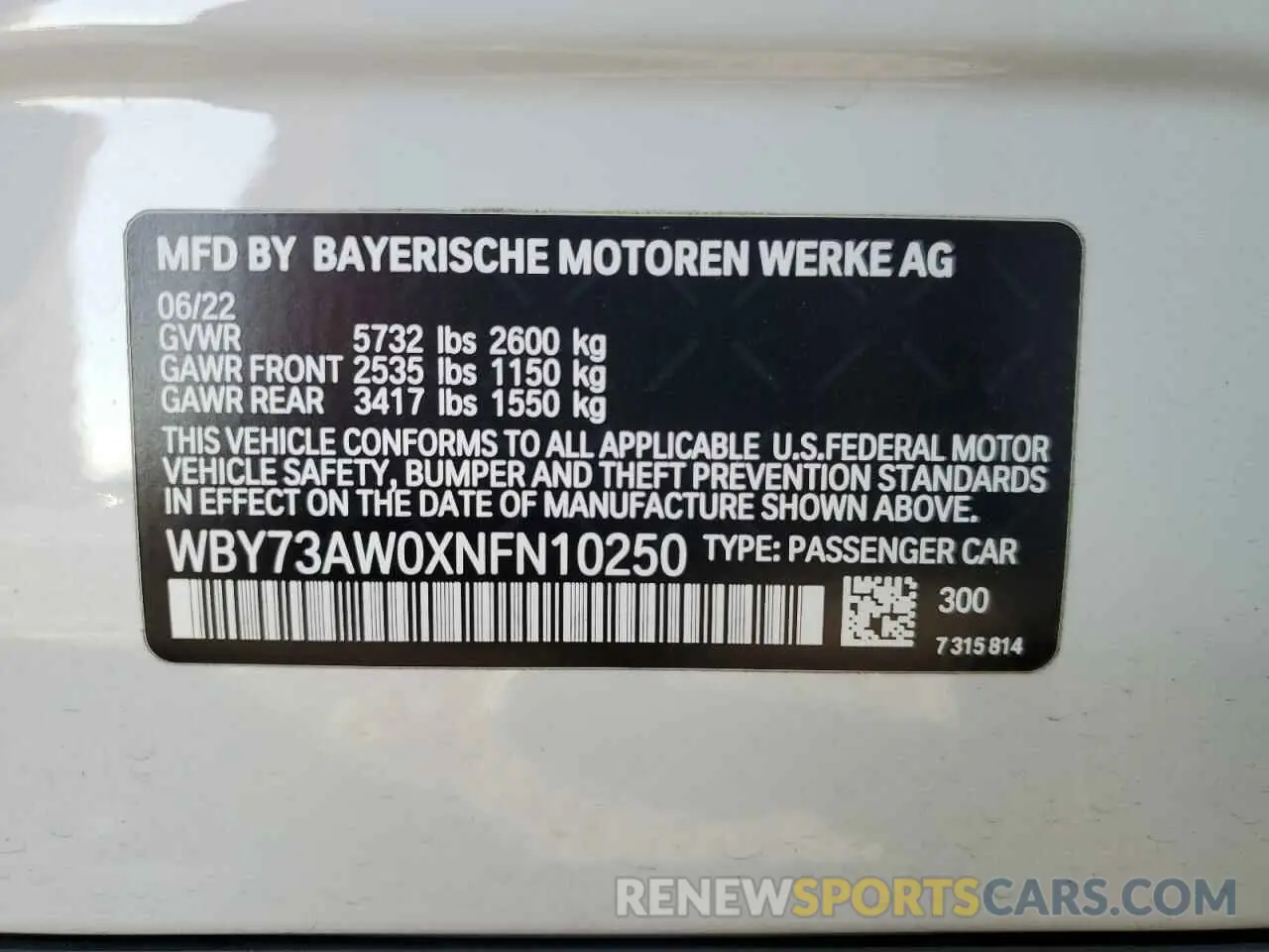 13 Photograph of a damaged car WBY73AW0XNFN10250 BMW I4 EDRIVE 2022