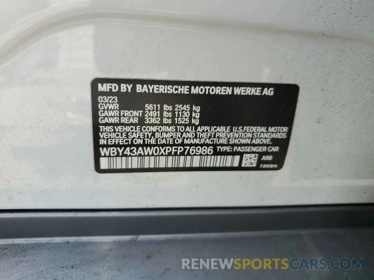 13 Photograph of a damaged car WBY43AW0XPFP76986 BMW I4 EDRIVE 2023
