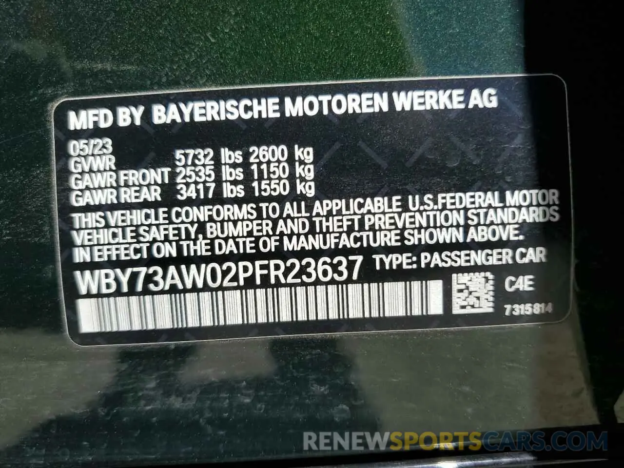 13 Photograph of a damaged car WBY73AW02PFR23637 BMW I4 EDRIVE 2023