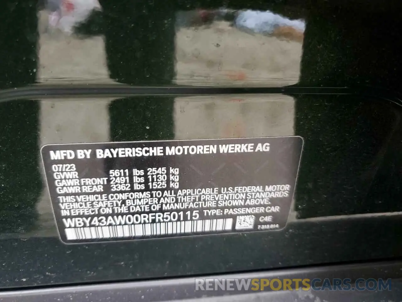 14 Photograph of a damaged car WBY43AW00RFR50115 BMW I4 EDRIVE 2024