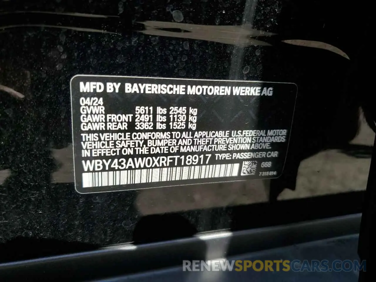 14 Photograph of a damaged car WBY43AW0XRFT18917 BMW I4 EDRIVE 2024