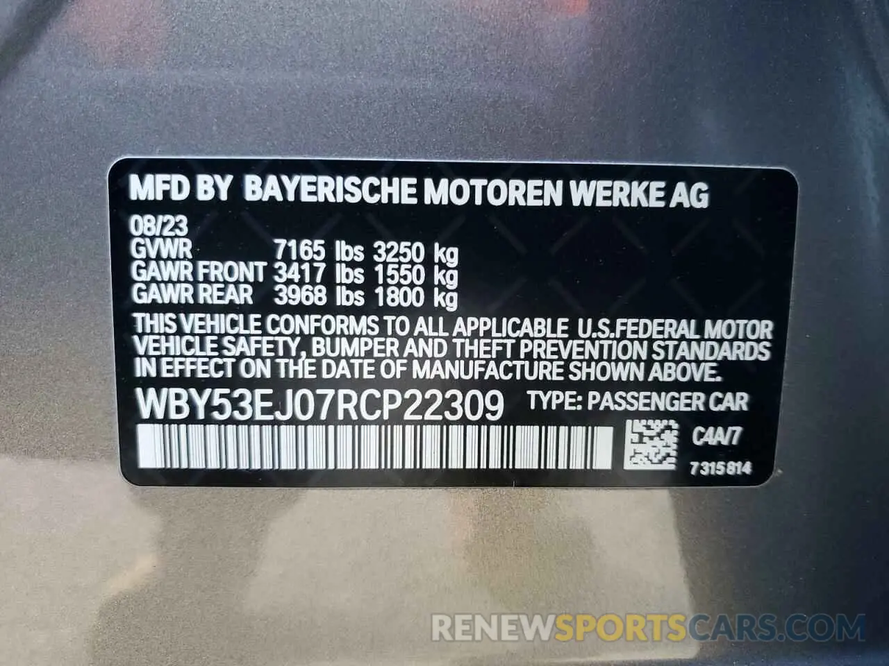 12 Photograph of a damaged car WBY53EJ07RCP22309 BMW I7 XDRIVE6 2024