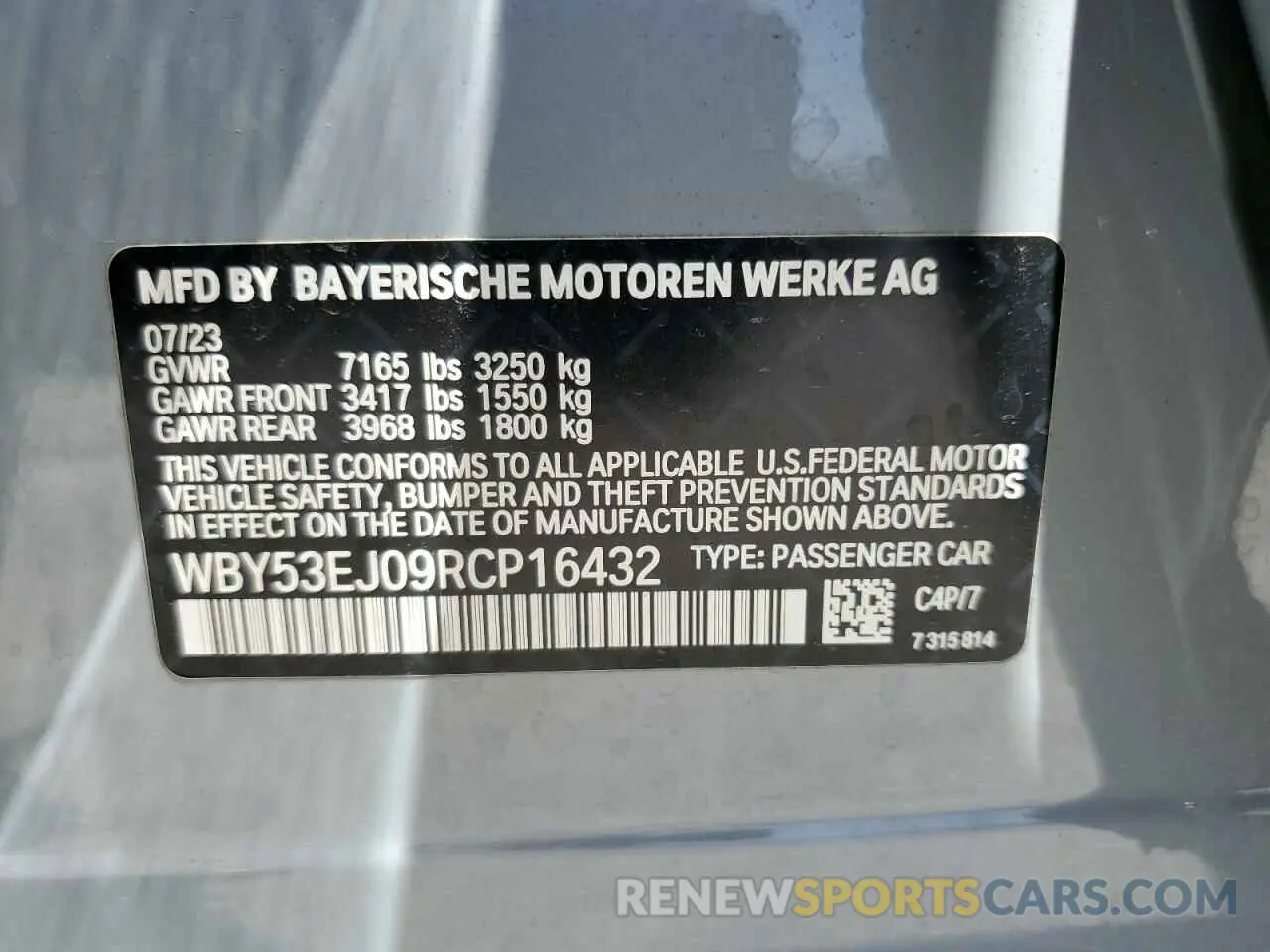 13 Photograph of a damaged car WBY53EJ09RCP16432 BMW I7 XDRIVE6 2024