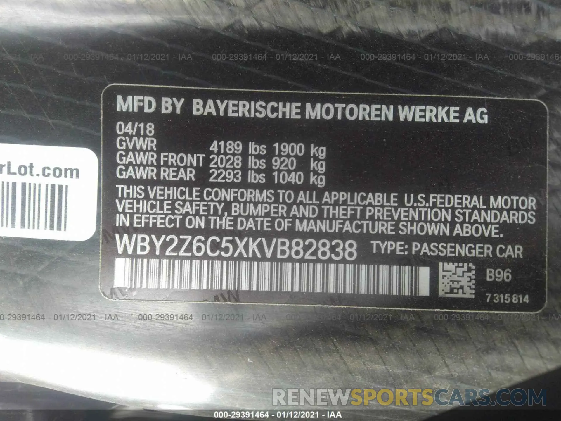 9 Photograph of a damaged car WBY2Z6C5XKVB82838 BMW I8 2019