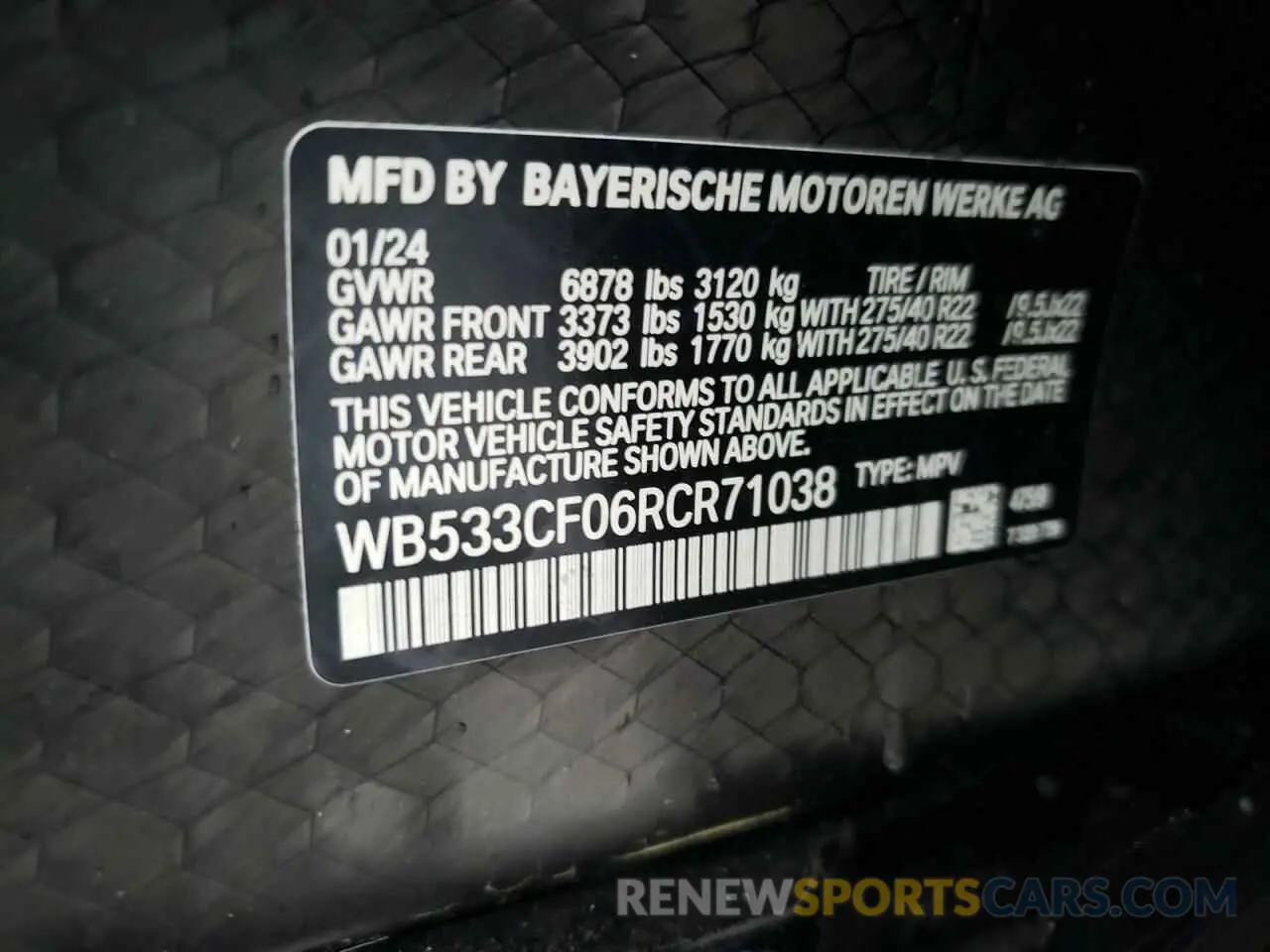 13 Photograph of a damaged car WB533CF06RCR71038 BMW IX M60 2024