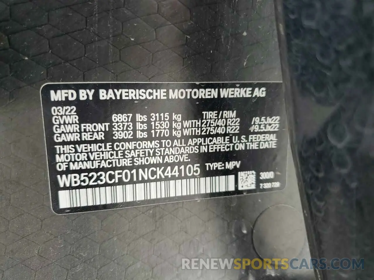 14 Photograph of a damaged car WB523CF01NCK44105 BMW IX XDRIVE5 2022