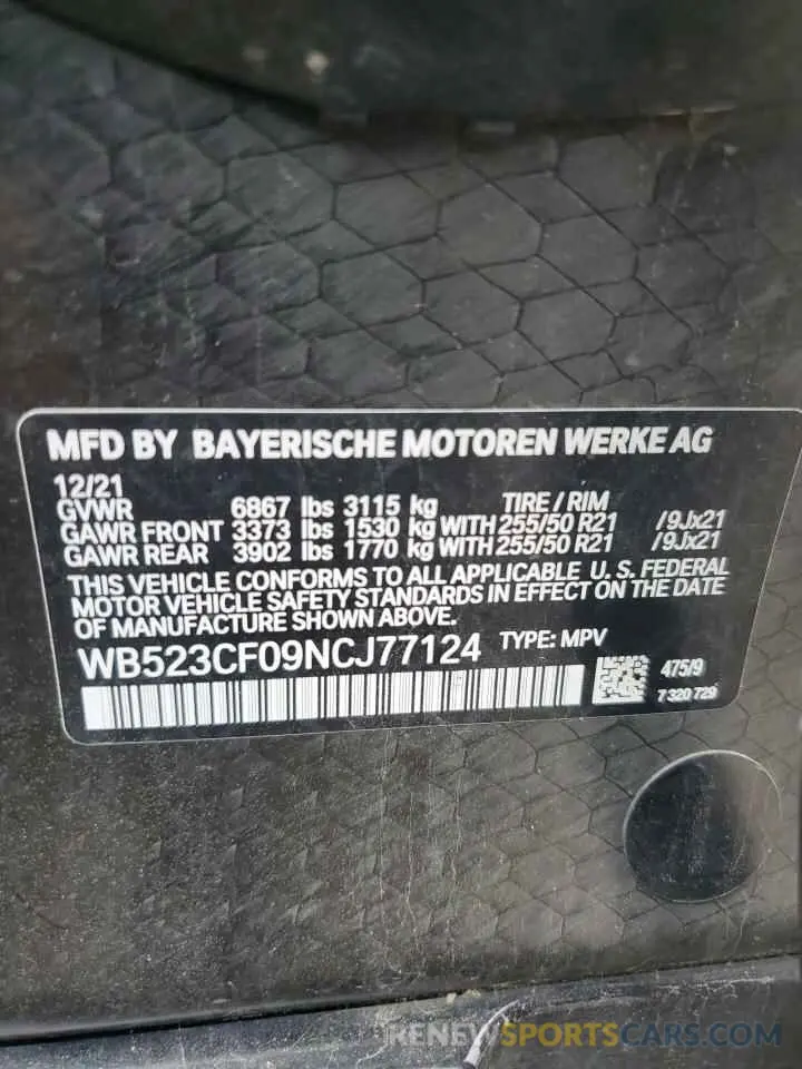 12 Photograph of a damaged car WB523CF09NCJ77124 BMW IX XDRIVE5 2022