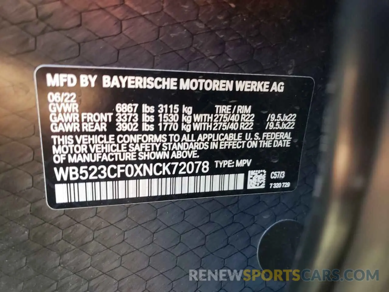13 Photograph of a damaged car WB523CF0XNCK72078 BMW IX XDRIVE5 2022