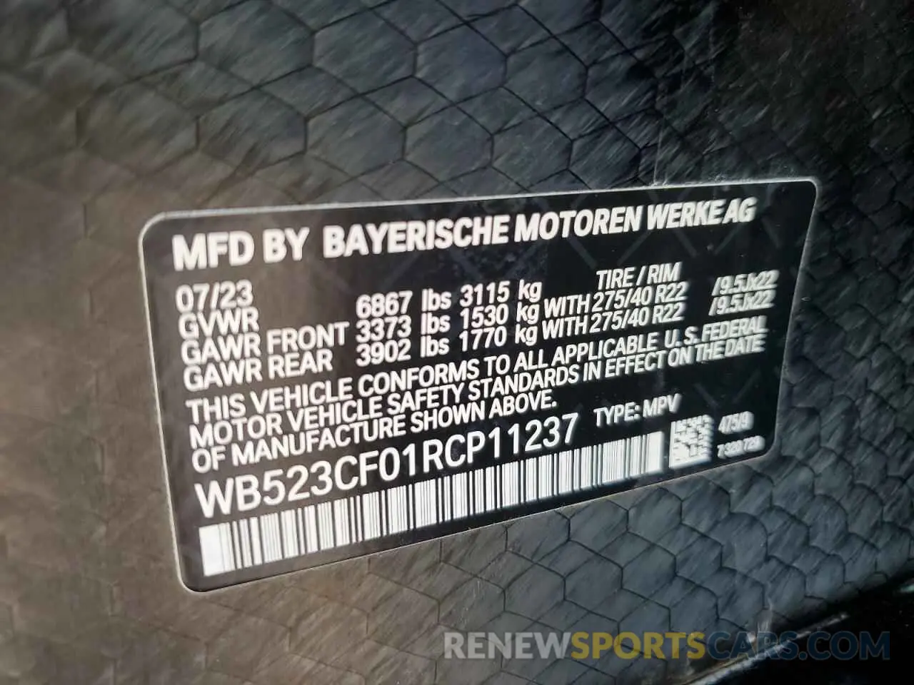 14 Photograph of a damaged car WB523CF01RCP11237 BMW IX XDRIVE5 2024