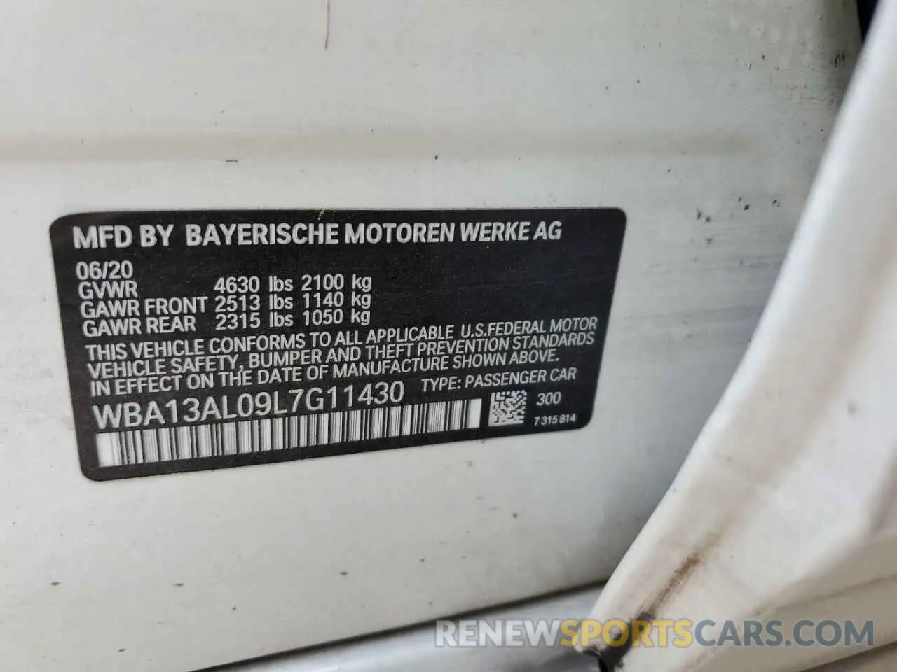 10 Photograph of a damaged car WBA13AL09L7G11430 BMW M2 2020