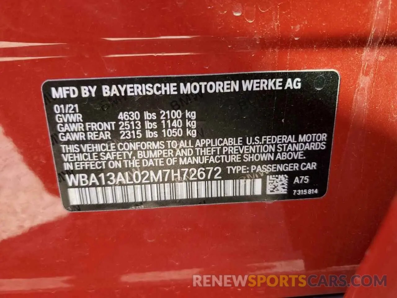 13 Photograph of a damaged car WBA13AL02M7H72672 BMW M2 2021
