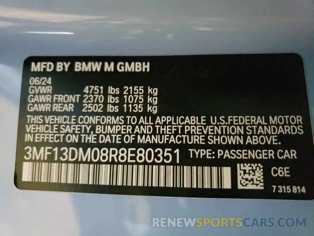 12 Photograph of a damaged car 3MF13DM08R8E80351 BMW M2 2024