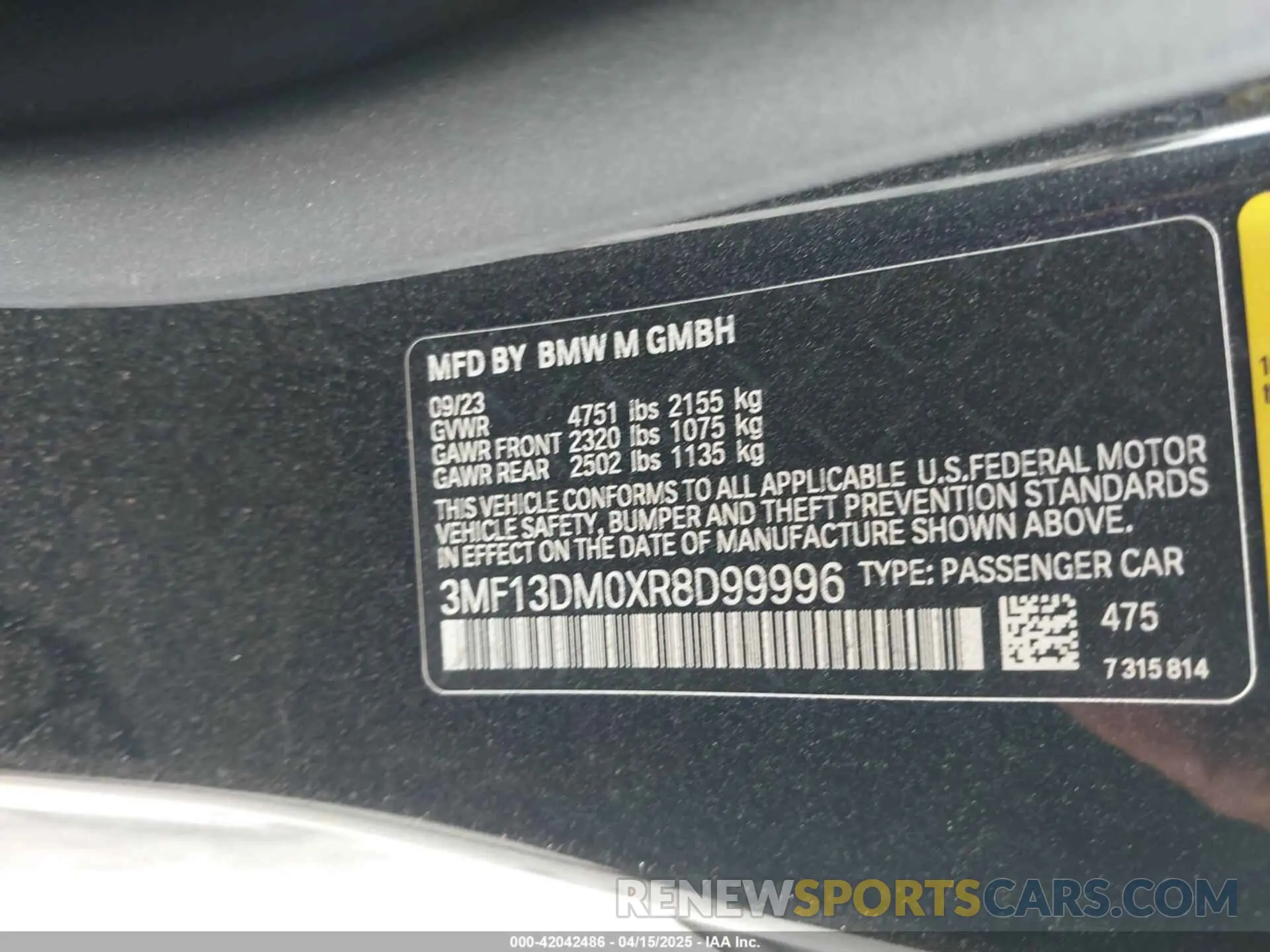 9 Photograph of a damaged car 3MF13DM0XR8D99996 BMW M2 2024