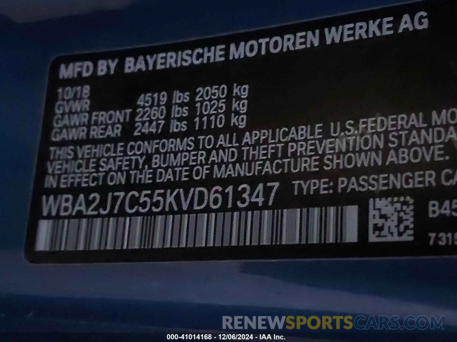 9 Photograph of a damaged car WBA2J7C55KVD61347 BMW M240I 2019